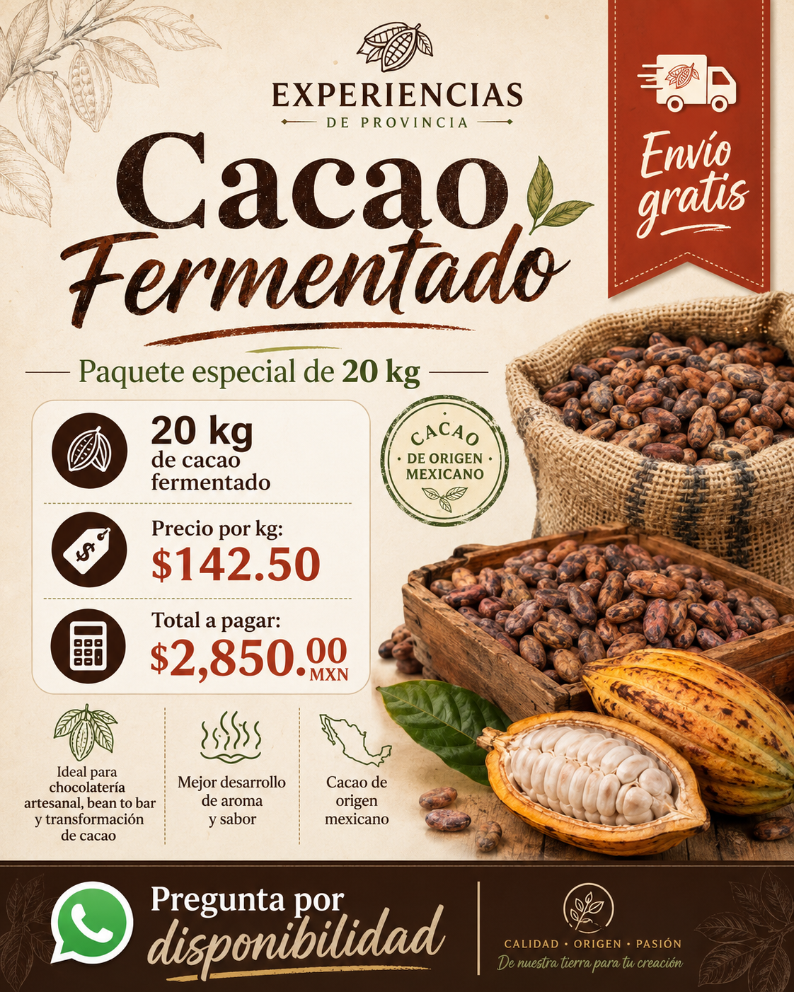 Cacao Fermentado 20 Kg (Paquete Especial)