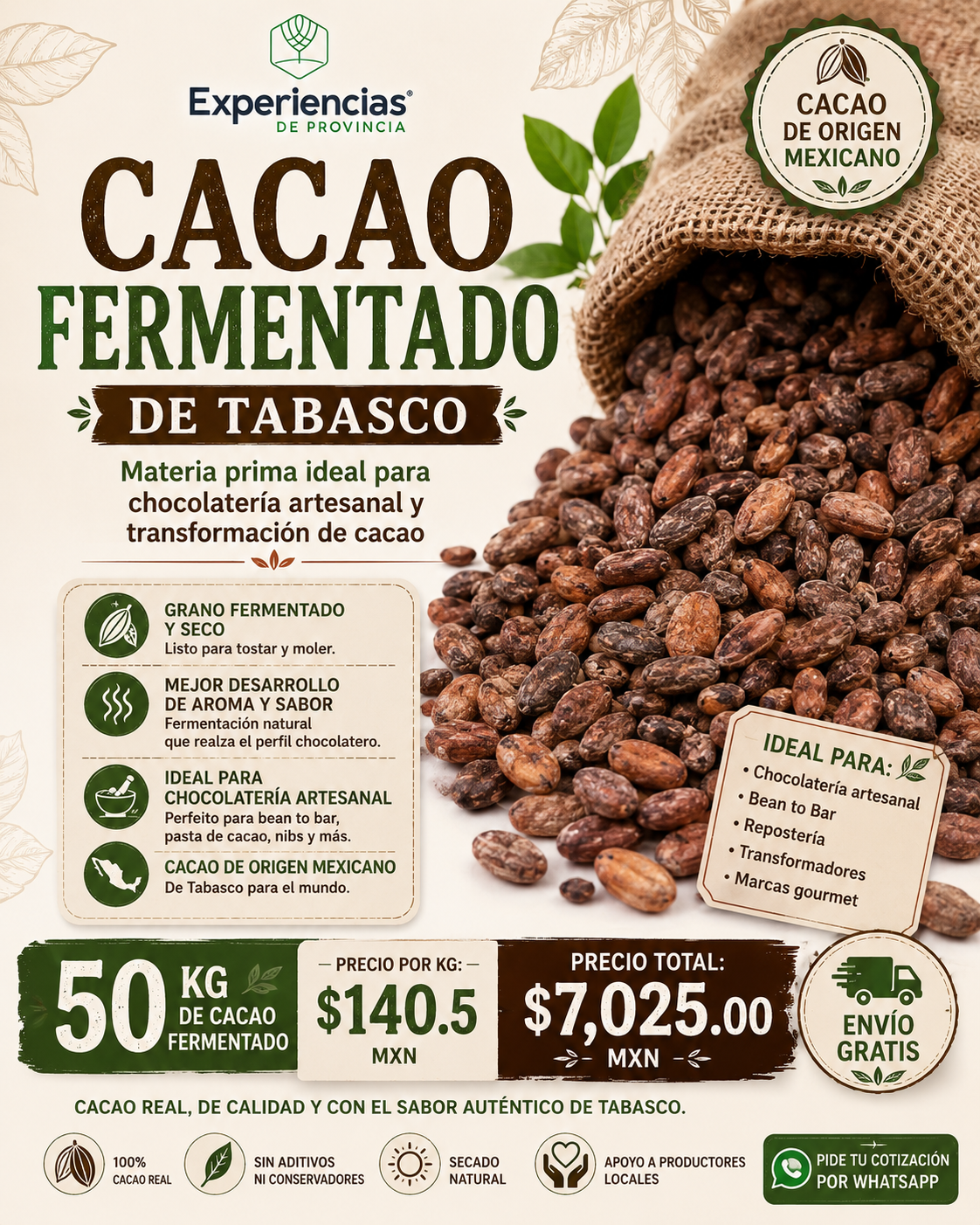 Cacao Fermentado 50 Kg (Paquete Especial)