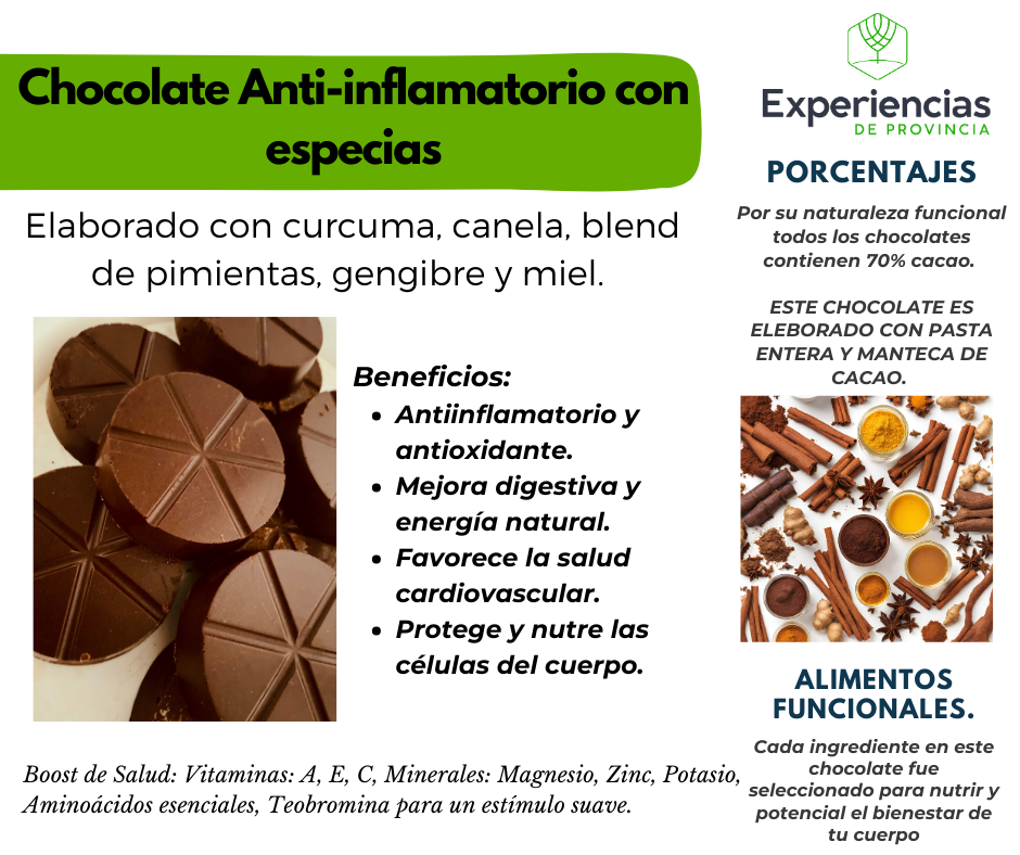 10 piezas de Chocolate Antiinflamatorio con especias 90 gramos