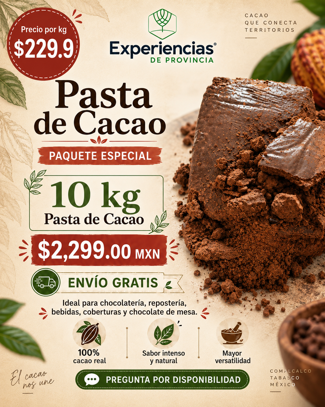 Pasta de Cacao 10 Kg (Paquete Especial)