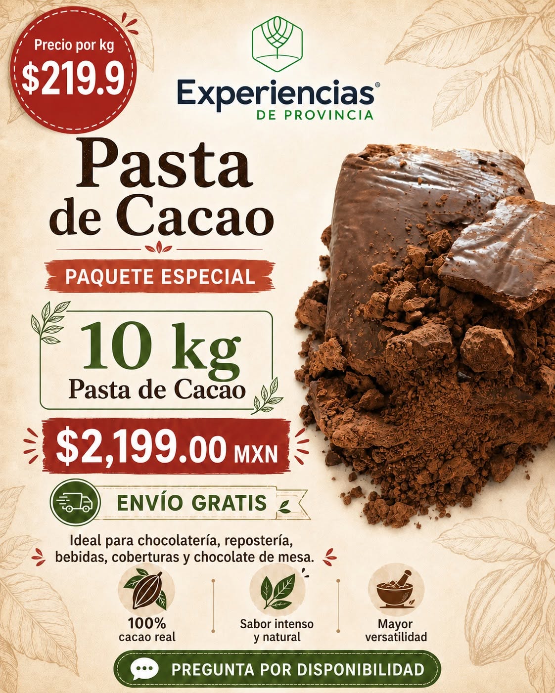 Pasta de Cacao 10 Kg (Paquete Especial)