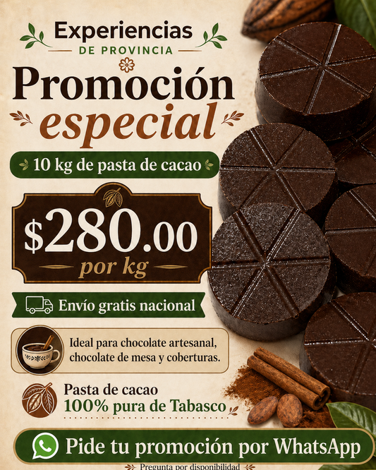 10 kg de Pasta de Cacao en Barra.