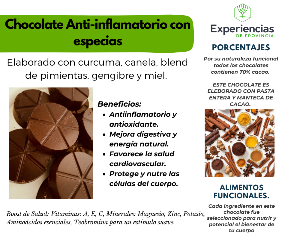 10  piezas de Chocolate Antiinflamatorio con especias   90 gramos