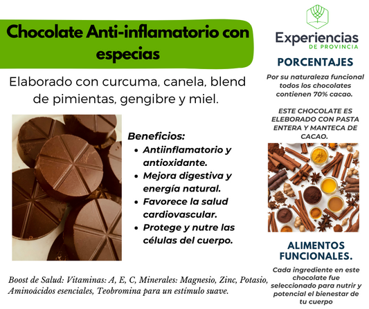 10 piezas de Chocolate Antiinflamatorio con especias 90 gramos